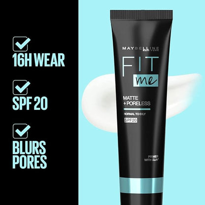 Maybelline New York Fit Me Matte + Poreless Primer, Oils Absorbing, Blurs Pores, Long-lasting upto 16 hrs, 30 ml