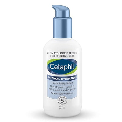 Cetaphil Optimal Hydration Replenishing Body Lotion 237ml | Lightweight & non-greasy | Hyaluronic Acid, Sunflower Oil, Blue Daisy extract | Dermatologist Recommended for Sensitive Skin