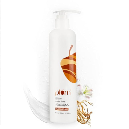 Plum Ginseng Gentle Rinse Shampoo for Hair Fall Control, Prevents Breakage & Strengthens Strands, Contains Hibiscus Extract, Sulphate-Free & Silicone-Free, 100% Vegan, White, 300 ml