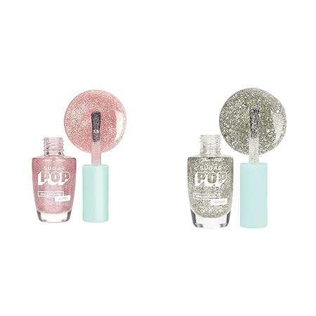 SUGAR POP Nail Lacquers Glitter – 01 Rose Quartz (Pink Glitter) & SUGAR POP Nail Lacquers Glitter – 06 Wedding Bells (Silver Glitter) Combo