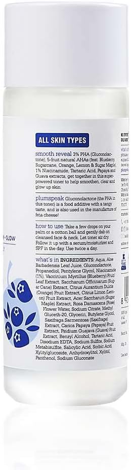 Plum 3% PHA Toner with Blueberry | Clears Breakouts & Acne | Improves Skin Texture | Refines & Tightens Pores | Fragrance-Free | 100% Vegan,Transparent