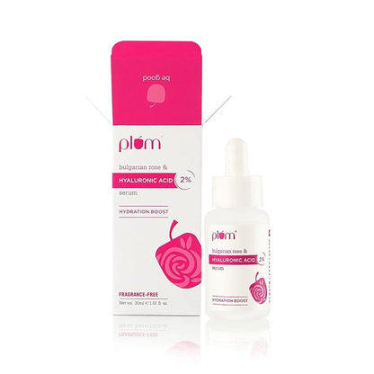 Plum 2% Daily Use Face Hyaluronic Acid Serum With Bulgarian Rose, Instant Hydration For Plump & Bouncy Skin For All Types, Fragrance-Free, Transparent, 30ml