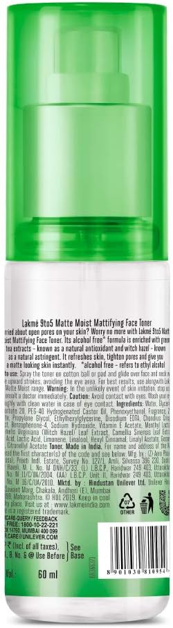 LAKMÉ 9to5 Matte Moist Mattifying Face Toner Pack of 60 ml