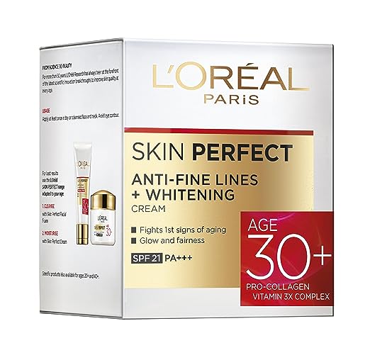 L'Oréal Paris Anti-Fine Lines Cream, With SPF21 PA+++, Fights Signs of Aging, Day Cream, For Users Over 30, Skin Perfect 30+, 50g