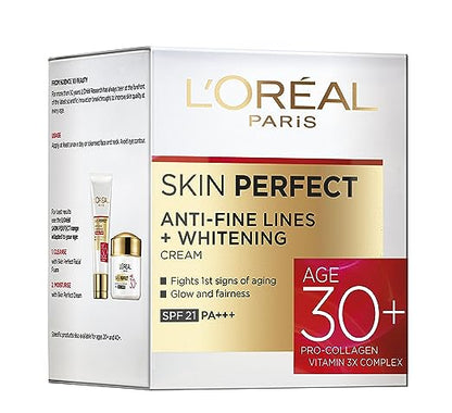 L'Oréal Paris Anti-Fine Lines Cream, With SPF21 PA+++, Fights Signs of Aging, Day Cream, For Users Over 30, Skin Perfect 30+, 50g