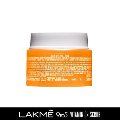 PACK OF 2 Lakme 9to5 Vitamin C+ Scrub| Gentle Exfoliator | Removes dirt & impurities | Contains Licorice Extract & Walnut Shell Powder | Healthy & Glowing Clear Skin |For Dry, Normal, Oily, Sensitive & Combination Skin| 50 g