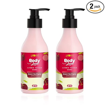 Plum BodyLovin’ Drivin’ Me Cherry Smoothie Crème Body Lotion Pack of 2 | Deep Moisturization for Winters | Normal to Dry Skin | Fruity | 100% Vegan