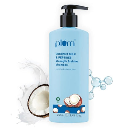 Plum Coconut Milk & Peptides strength & shine shampoo | Contains coconut milk, pea peptide | enhances hair's shine and strengthens hair | Paraben-Free| 100% vegan