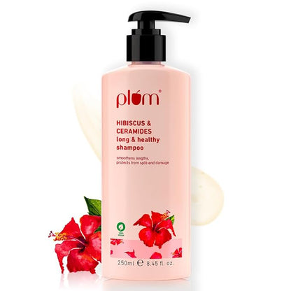 "Plum Hibiscus & Ceramides Long & Healthy Shampoo|Helps Boost Hair Growth, Hydrates & Conditions hair, Prevents Split Ends|Contains Hibiscus Extracts, Ceramides| SLS-Free, Paraben-Free| 100% vegan