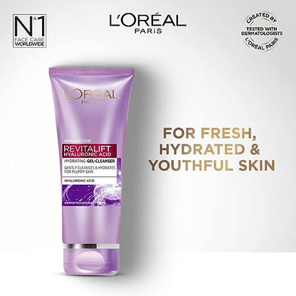 L'Oreal Paris Revitalift Gel Cleanser, Gentle Cleansing and Hydration, With Hyaluronic Acid, 100 ml