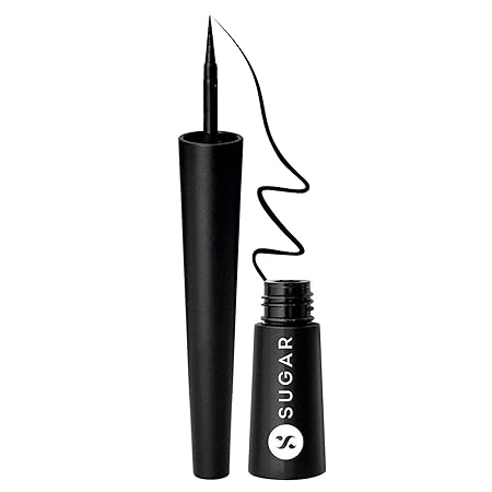 SUGAR Cosmetics - Gloss Boss - 24HR Eyeliner - 01 Back In Black (Black Eyeliner) - Glossy Eyeliner With Brush, Smudge Proof, Party-Wear Eye Liner, Lasts Up to 24 hours, Glossy Finish