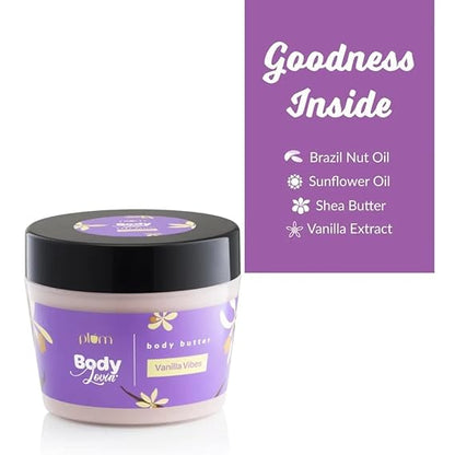 Plum BodyLovin' Vanilla Vibes Body Butter | Intense Moisture | Non-Greasy | Quick Absorbing | Rich Shea Butter Formula | For Dry To Very Dry Skin | Warm Vanilla Fragrance Body Cream (200 g)