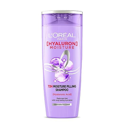 L'Oreal Paris Moisture Filling Shampoo, With Hyaluronic Acid, For Dry & Dehydrated Hair, Adds Shine & Bounce, Hyaluron Moisture 72H, 180ml