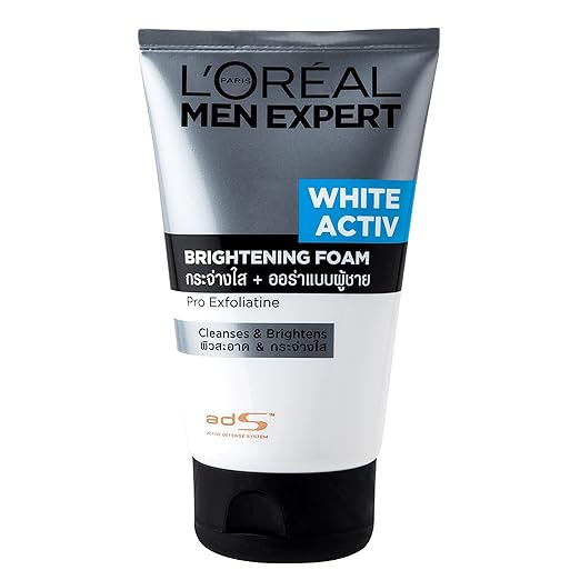 L'Oréal Paris Face Wash for Men, For All Skin Types, Exfoliating Foam, Vitamin C for Skin Brightening, Men Expert White Activ, 100 ml