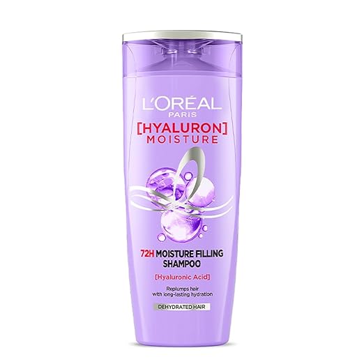 L'Oreal Paris Moisture Filling Shampoo, With Hyaluronic Acid, For Dry & Dehydrated Hair, Adds Shine & Bounce, Hyaluron Moisture 72H, 340ml