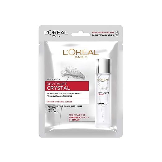 Pack of 2 L'Oreal Paris Revitalift Crystal Micro-Essence Sheet Mask, Face Treatment, Crystal-clear Skin, 2x25g