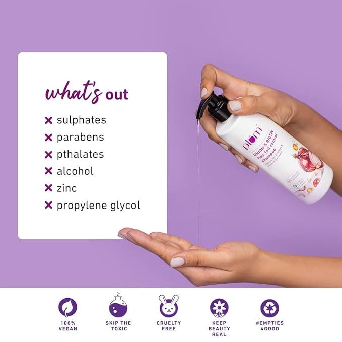 Plum Onion and Biotin Sulphate-free & Paraben-free Shampoo for Hairfall Control for All Hair Types | With Onion Extract, Biotin, D-Panthenol | Reduces Hair Breakage, Boosts Scalp Health