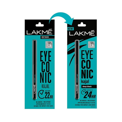 Lakme Eyeconic Kajal, Matte Kohl, Waterproof, Smudgeproof & Long Lasting Kajal Pencil , Deep Black, 0.35 g