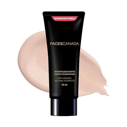 FACESCANADA Weightless Matte Finish Foundation - Rose Ivory, 15ml | Lightweight | Natural Finish | Anti-Ageing | Non-Clog Pores | Enriched With Olive Seed Oil, Grape Extract, Shea Butter