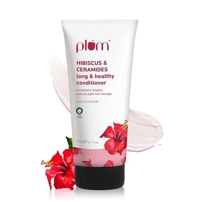 Plum Hibiscus & Ceramides Long & Healthy Conditioner| Smoothens & Conditions Hair, Helps Prevent Split Ends|Contains Hibiscus Oil, Ceramides, Shea Butter|Paraben-Free| 100% vegan