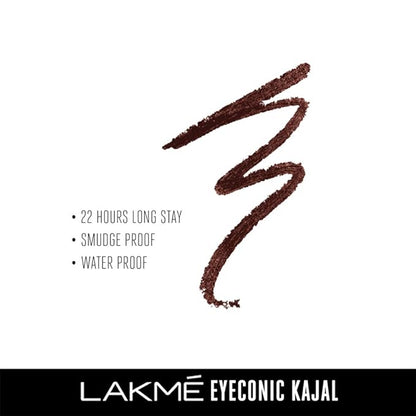 Lakme Eyeconic Kajal, Classic Brown Colour, Matte Kohl Liner in a Twist Up Pencil - Waterproof, Smudge Proof & Long Lasting Eye Makeup, 0.35 g