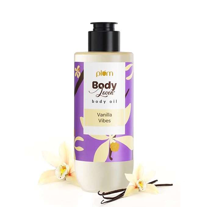 Plum BodyLovin' Vanilla Vibes Body Oil | Intense Moisture & Instant Glow | Long Lasting Warm Vanilla Fragrance | Non-Greasy & Lightweight | Soft & Nourished Skin | For Dry To Very Dry Skin (200 ml)