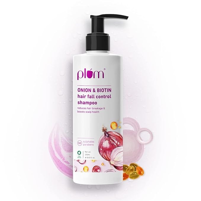 Plum Onion and Biotin Sulphate-free & Paraben-free Shampoo for Hairfall Control for All Hair Types | With Onion Extract, Biotin, D-Panthenol | Reduces Hair Breakage, Boosts Scalp Health