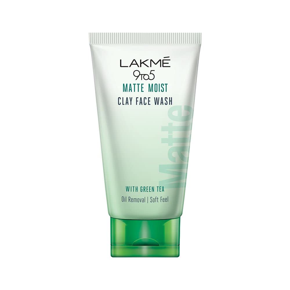 Lakme 9to5 Matte Moist Clay Facewash, Green Tea, Kaolin and Bentonite Clay, Removes Excess Oil, Cleansed, Refreshed Matte Looking Skin, 100g