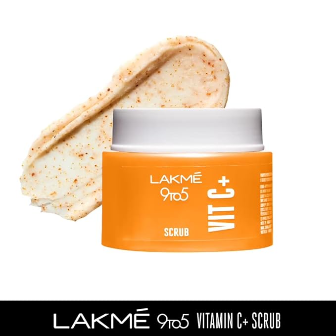 PACK OF 2 Lakme 9to5 Vitamin C+ Scrub| Gentle Exfoliator | Removes dirt & impurities | Contains Licorice Extract & Walnut Shell Powder | Healthy & Glowing Clear Skin |For Dry, Normal, Oily, Sensitive & Combination Skin| 50 g