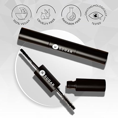 SUGAR Cosmetics - Double Date - Extreme Volume Mascara - 01 Blackjack (Black Mascara)- Ultra-Thick Mascara for Dramatic Eyelashes, Transfer Proof, Lasts Up To 24 Hours