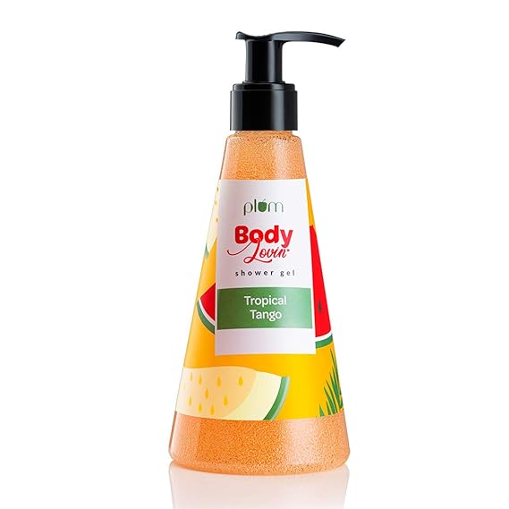 Plum Shower Gel, BodyLovin' Tropical Tango Shower Gel (Body Wash) | Super-Moisturising | Fruity | Olive-Oil Infused | 100% Vegan | Suitable for Winters