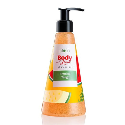 Plum Shower Gel, BodyLovin' Tropical Tango Shower Gel (Body Wash) | Super-Moisturising | Fruity | Olive-Oil Infused | 100% Vegan | Suitable for Winters