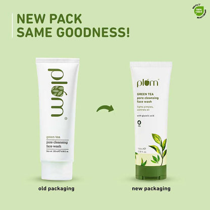 Plum Green Tea Pore Cleansing Face Wash | Acne Face Wash | Oily Skin | Bright, Clear Skin | 100% Vegan | Soap-Free | Face Wash for Women & Men | 100ml