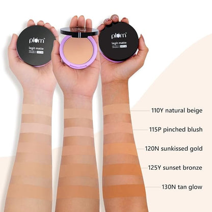 PACK OF 2 Plum Legit Matte Talc-Free Compact With SPF15 | Lightweight | Even Coverage | 100% Vegan & Cruelty Free | Sunkissed Gold - 120N (Medium, Neutral Undertone)…