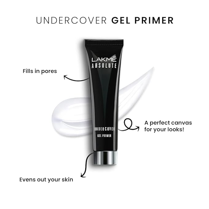 Lakme Absolute Under Cover Gel Face Primer, Transparent Makeup Primer to Prep Skin for Smooth & Long Lasting Makeup - Moisturizing Makeup Base, 30 g