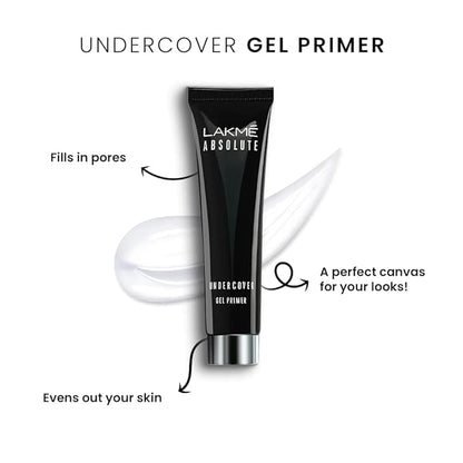 Lakme Absolute Under Cover Gel Face Primer, Transparent Makeup Primer to Prep Skin for Smooth & Long Lasting Makeup - Moisturizing Makeup Base, 30 g