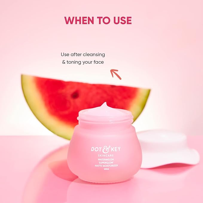 Dot & Key Watermelon Superglow Matte Oil Free Moisturizer for Face with Watermelon Extracts | Lightweight Gel, Controls Excess Oil, Hydrates & Plumps Skin, With Glycolic Acid & Hyaluronic Acid for Oily Skin | 60ml