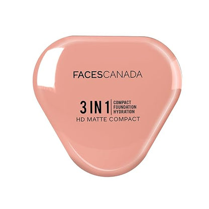 FACES CANADA 3 in 1 HD Matte Compact - Absolute Ivory 01, 8g | Compact + Foundation + Hydration | 8-Hour Stay | Soft Weightless Texture & Silky Coverage | Blends Easily