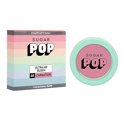 SUGAR POP Ultra HD Blush - 03 Carnation (Blush Pink) | Ultra Matte and Super Blendable | Natural Glow | Highly Pigmented | Dramatic Colour | Long-Lasting | 5 gm