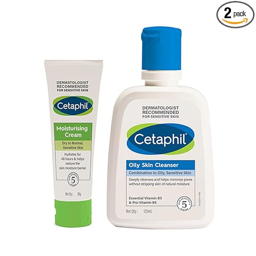 Cetaphil Moisturising Cream 80g and Oily Skin Cleanser 125ml Combo