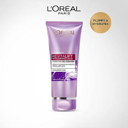 L'Oreal Paris Revitalift Gel Cleanser, Gentle Cleansing and Hydration, With Hyaluronic Acid, 100 ml