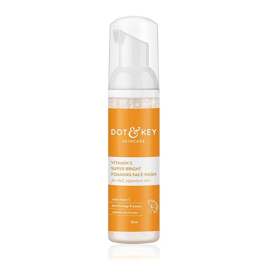 Dot & Key Vitamin C Super Bright Foaming Face Wash For Dull & Pigmented Skin | With Triple Vitamin C, Blood Orange & Papaya | Sulphate Free | For All Skin Types | For Women & Men | Travel Edition | 80ml