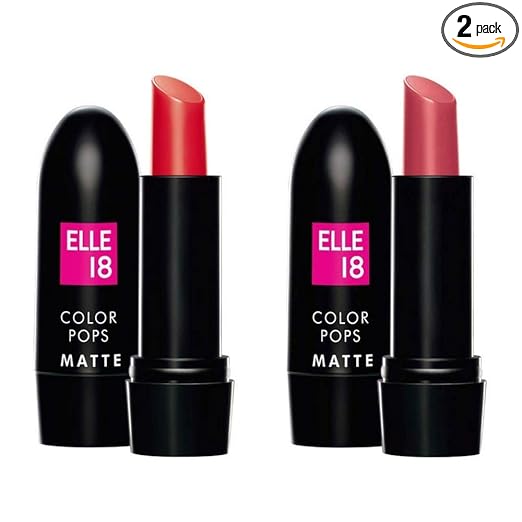 Elle 18 Combo of Colour Pop Matte Selfie Red and Pink Kiss Lipstick, 4.3 g