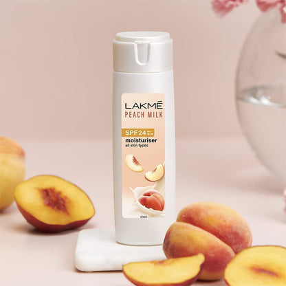 Pack of 2 LAKMÉ Peach Milk Face Moisturizer SPF 24 PA++ 200 ml, Daily Light Sunscreen Lotion with Vitamin C for Glowing Skin - Sun Protection