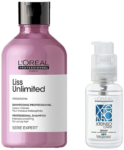 Pack of two L'Oréal Professionnel Liss Unlimited Shampoo With Pro-Keratin And L'Oréal Professionnel Xtenso Care Serum, 50ml For Straightened Hair