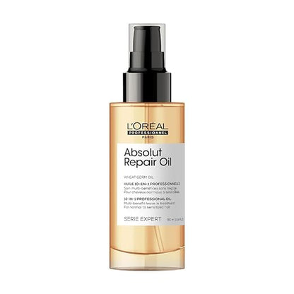 L'Oréal Professionnel Absolut Repair Hair Oil For Dry & Damaged Hair, 90ml 10-In-1 Multi-Benefit Leave-In Hair Oil With Wheat Germ Oil