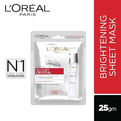 Pack of 2 L'Oreal Paris Revitalift Crystal Micro-Essence Sheet Mask, Face Treatment, Crystal-clear Skin, 2x25g