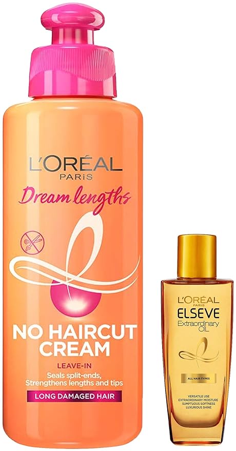 Pack of 2 L'Oreal Paris Dream Lengths No Haircut Cream Leave-In Conditioner, 200Ml & Elseve Extraordinary Oil, 30 Ml