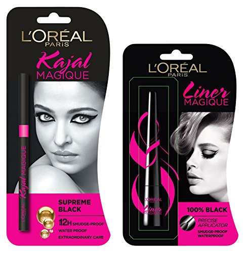 Pack of 2 L'Oreal Paris Magique Kajal, 0.35g with Magique Liner, 3g