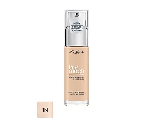 L'Oreal Paris Foundation, Super Blendable Liquid Format, SPF 16, With Glycerine, Vitamin B and E, True Match, Shade: Ivory 1N, 30ml